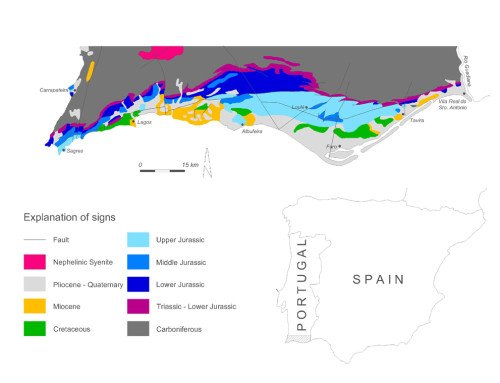 Simplified geological map of the Algarve basin